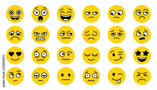 Foto Large collection of yellow emoji faces with diverse emotions expressions feeling