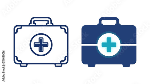 Obraz na plátně First aid kit icon vector illustration in outline and solid blue fill, symbolizi