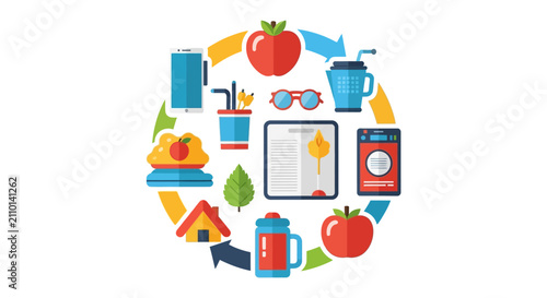 Bild auf Leinwand Education themed icons arranged in a circular pattern silhouette