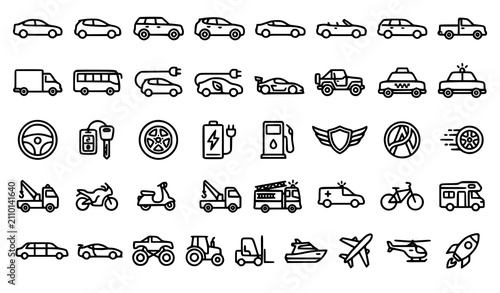 Photos Vehicle Line Icons – Different Car Types & Logo Design Template Vector Collectio