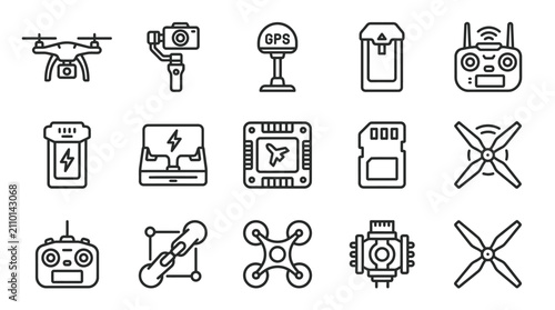 Fotografie Drone Technology and Accessories Icons Set