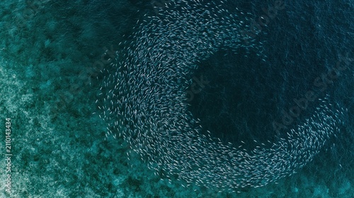 Aerial View of Fish School Swimming in Clear Turquoise Ocean Water