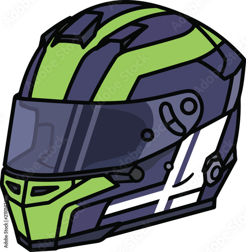 Konstfotografi Illustration of a modern purple and green motorcycle helmet.