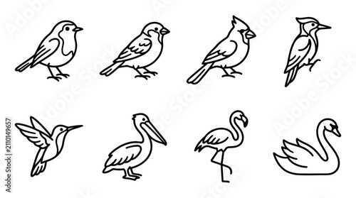 Bild auf Leinwand Diverse Bird Silhouettes Collection: Vector Icons of Various Avian Species