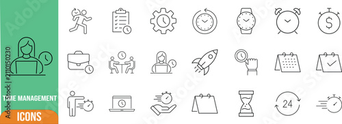 Time management productivity line icons. clock icon set, calendar icon set, stopwatch icon set