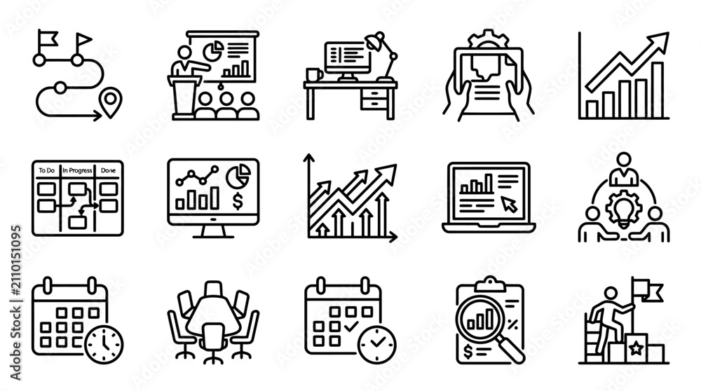 Fototapeta premium Business Icons: Strategy, Planning, Growth, Teamwork & Success