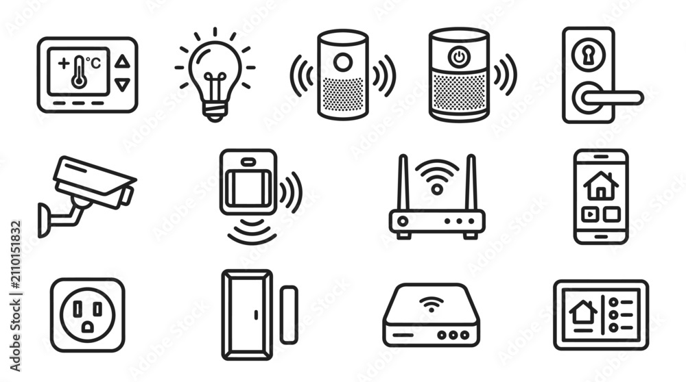 Fototapeta premium Smart Home Technology Icons: Security, Automation, Connectivity, and Control