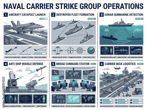 Quadro su tela Military ships perform naval carrier strike group operations involving aircraft