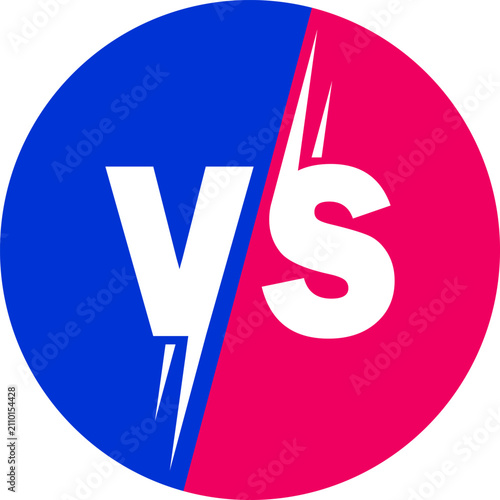 Versus letters VS vector round icon with blue and pink background for game battle competition