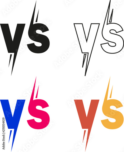 Versus letters VS vector set with dynamic lightning elements for game battle competition design