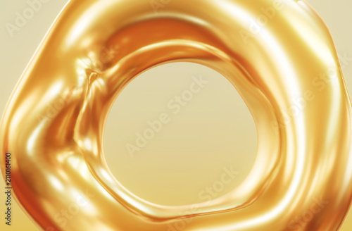 Abstract smooth shiny gold 3D fluid shape. Luxury metallic background.