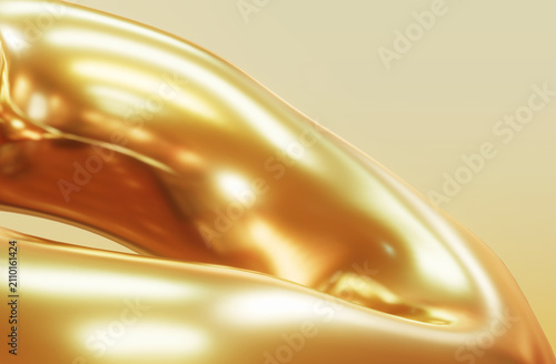 Abstract smooth shiny gold 3D fluid shape. Luxury metallic background.