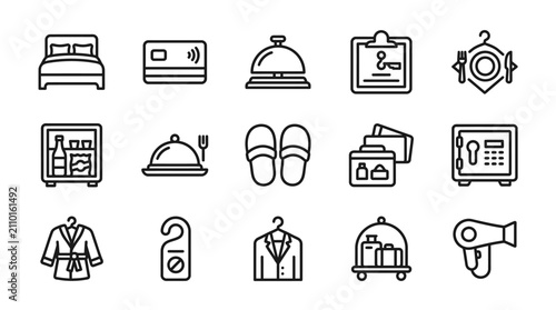 Fotografi Hotel Service Icons: Accommodation, Dining, Amenities, Security & Comfort