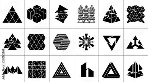 Fotografía Geometric black and white triangle fractal designs
