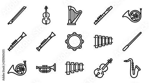 Konstfotografi Musical Instruments Icons: Orchestra, Symphony, Classic, Jazz, Folk Elements