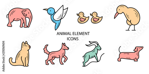 Obraz na plátne Set of 08 outline Animal Element icons