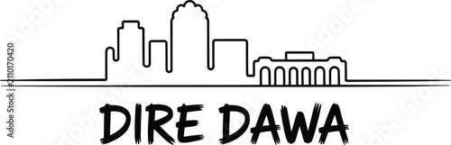 Konstfotografi Dire dawa city skyline silhouette, urban architecture contour with modern buildi
