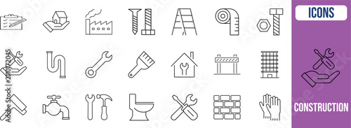 Construction home repair tools vector. wrench icon set, house icon set, hammer icon set
