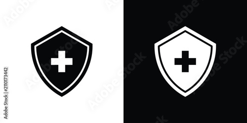 Photos Virus protection shield icon thin line pictogram bundle