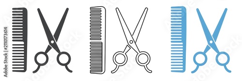 Hairdressing Comb and Scissors Icons Set