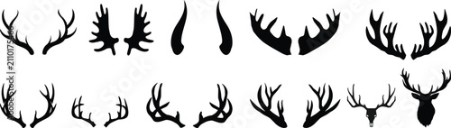 Foto animal horns icon set, black animal horn and antler silhouettes featuring variou