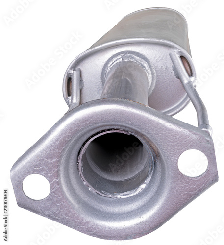Passenger car muffler on an isolated background.