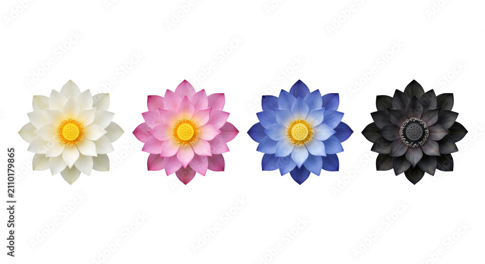 Obraz premium Set of four blooming lotus flowers isolated