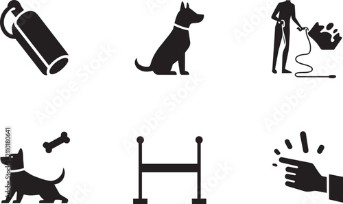 Konstfotografi Dog Training Pouch Sitting Dog Silhouette Dog Leash and Handler Dog with Bone To