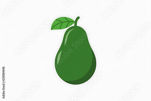 Fresh green avocado fruit with a small leaf illustration isolated on white background