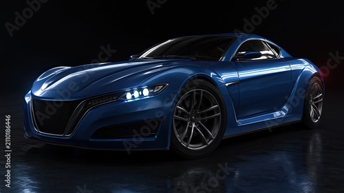 Blue sports car with sleek design on dark background