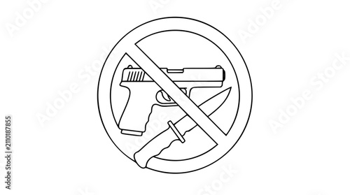 Canvastavla Weapons Prohibition Vector Icon: A Minimalist Line Art Illustration with Crossed
