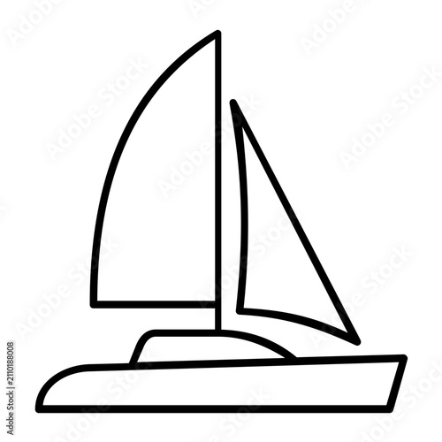 Vector illustration of a sailboat line icon showing a classic single-mast sailing vessel on open water, ideal for nautical brands, sailing clubs, marine tourism, and ocean-themed graphic designs.