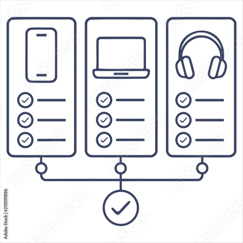 Minimal Customer Support Device Comparison Checklist Icon Set Flat Vector Illustration