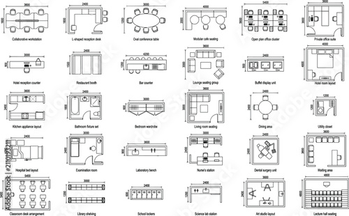 Architectural Floor Plan Layout Collection with Furniture Office Healthcare Education and Hospitality Designs