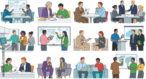 Business Meeting and Office Teamwork Illustration Collection for Corporate Communication and Training