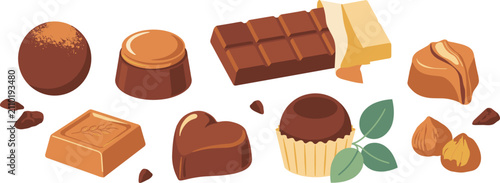 Fotografie Set of various delicious chocolate candies and sweets
