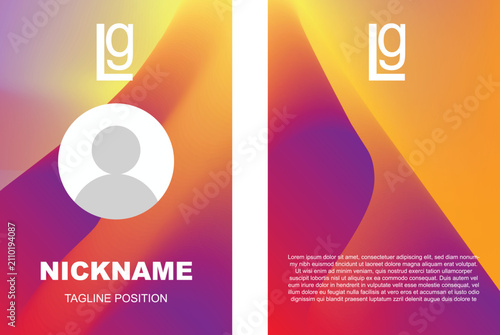 Modern employee ID card template with vibrant orange and purple fluid gradient background for business, event pass, or staff identity