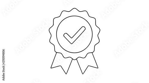 Canvastavla Hand-drawn vector icon of certification badge with checkmark, seal stamp, and ri