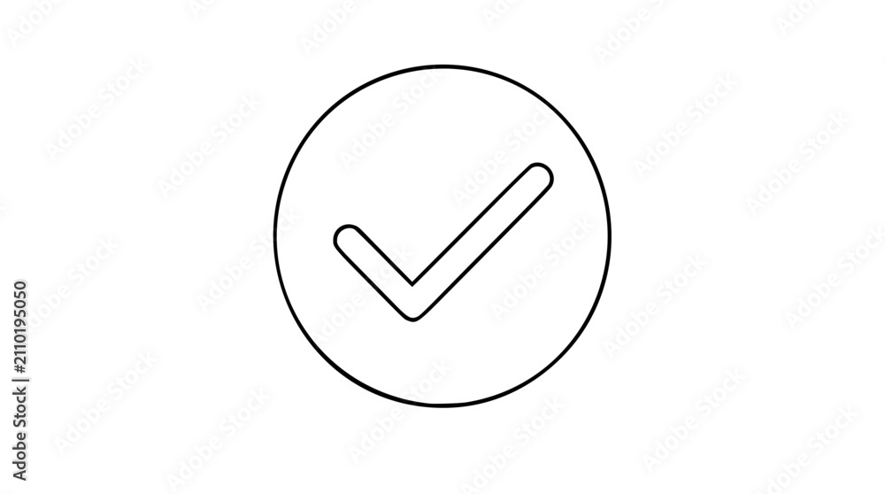 Naklejka premium Checkmark Option Button Vector Icon - Clean Minimalist Line Art Illustration of Selected State UI Control with Check Mark Symbol for User Interface, Forms, and Selection Design Elements
