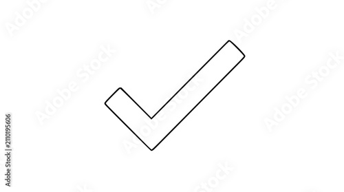 Clean minimalist checkmark vector icon with hand-drawn outline illustration - simple line art tick mark design representing approval, verification, confirmation in scalable graphic modern style