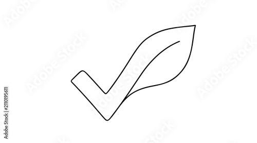 Hand-drawn eco checkmark vector icon with leaf illustration - minimalist line art design symbolizing sustainable approval, verified certification, and environmental verification in clean scalable
