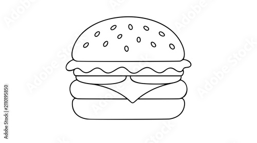 Fotografie Hand-drawn cheeseburger vector illustration - minimalist line art icon of delici