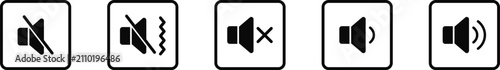 Foto Speaker volume control icons set for media player, round square outline and fill