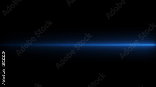 Straight neon lazer line color blue black background.4k