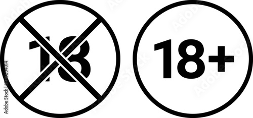 Cuadro en lienzo Age restriction symbols featuring no under 18 and 18 plus icons in bold black ou