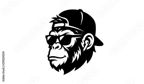 Photography Cool Chimpanzee Head Logo with Sunglasses Vector Mascot EPS