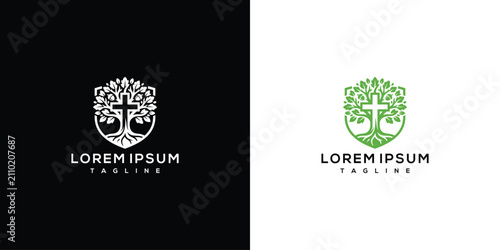 Quadro su tela Christian Cross Tree of Life Logo
