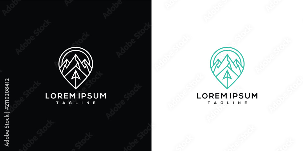 Fototapeta premium Mountain Location Pin Logo - Minimalist Design