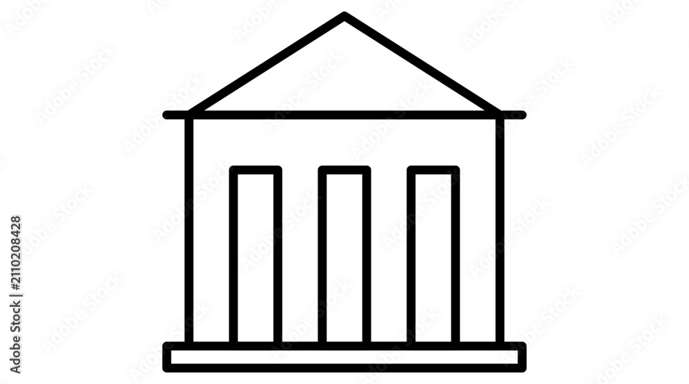 Fototapeta premium Classical museum building presented as a scalable, editable-stroke vector line icon for exhibition listings, city guides, and cultural apps.