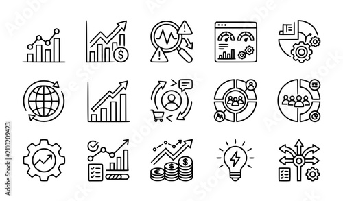 Business forecasting and data insight line icon set analytics editable stroke vector